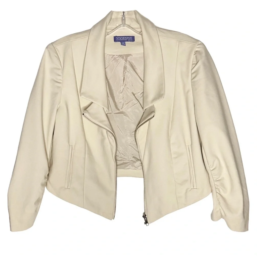 Vivienne Vivienne Tam Petite Ruched Sleeve Crop Moto Jacket